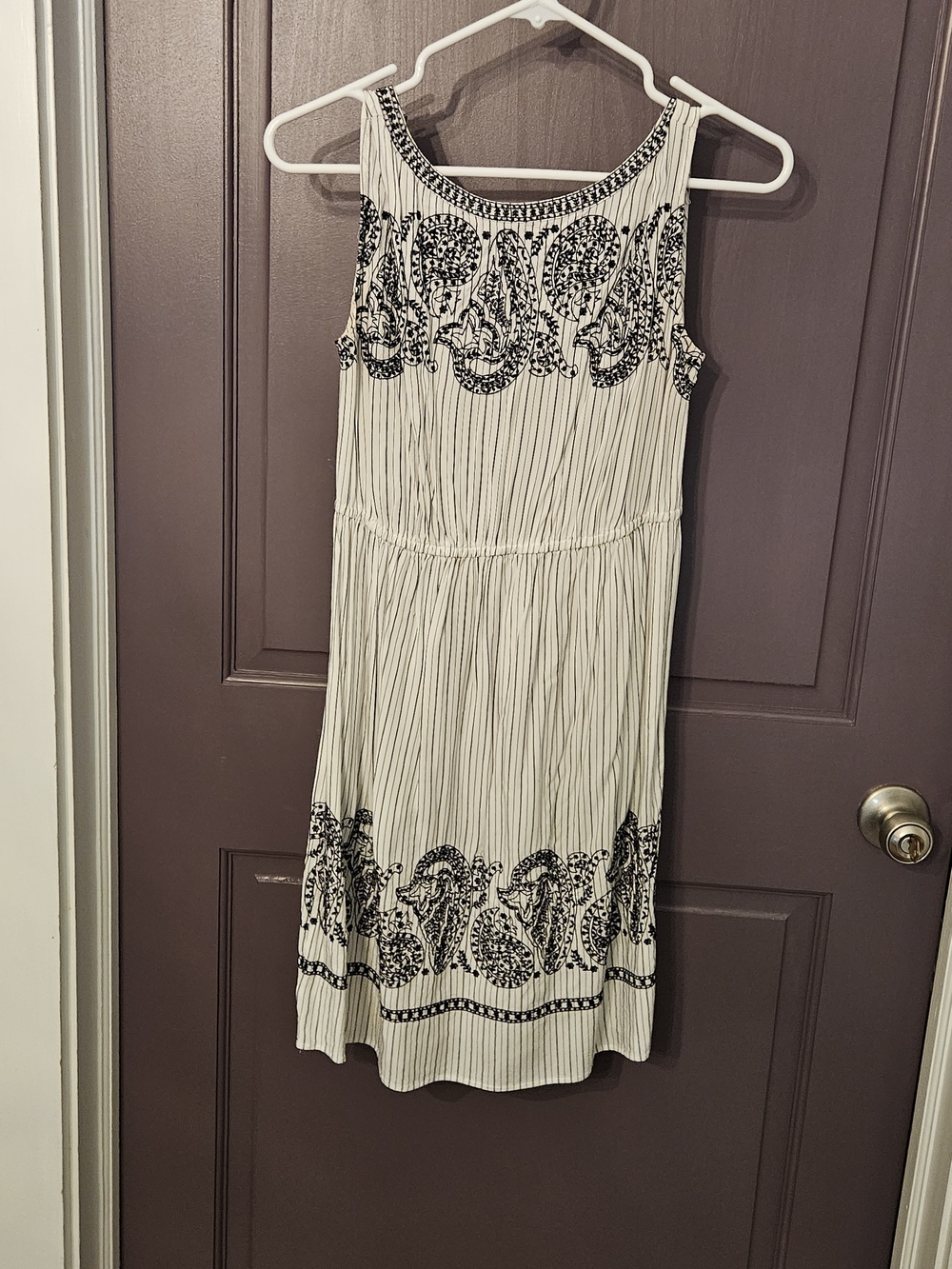 LOFT Cream Midi Dress with Black Paisley Border